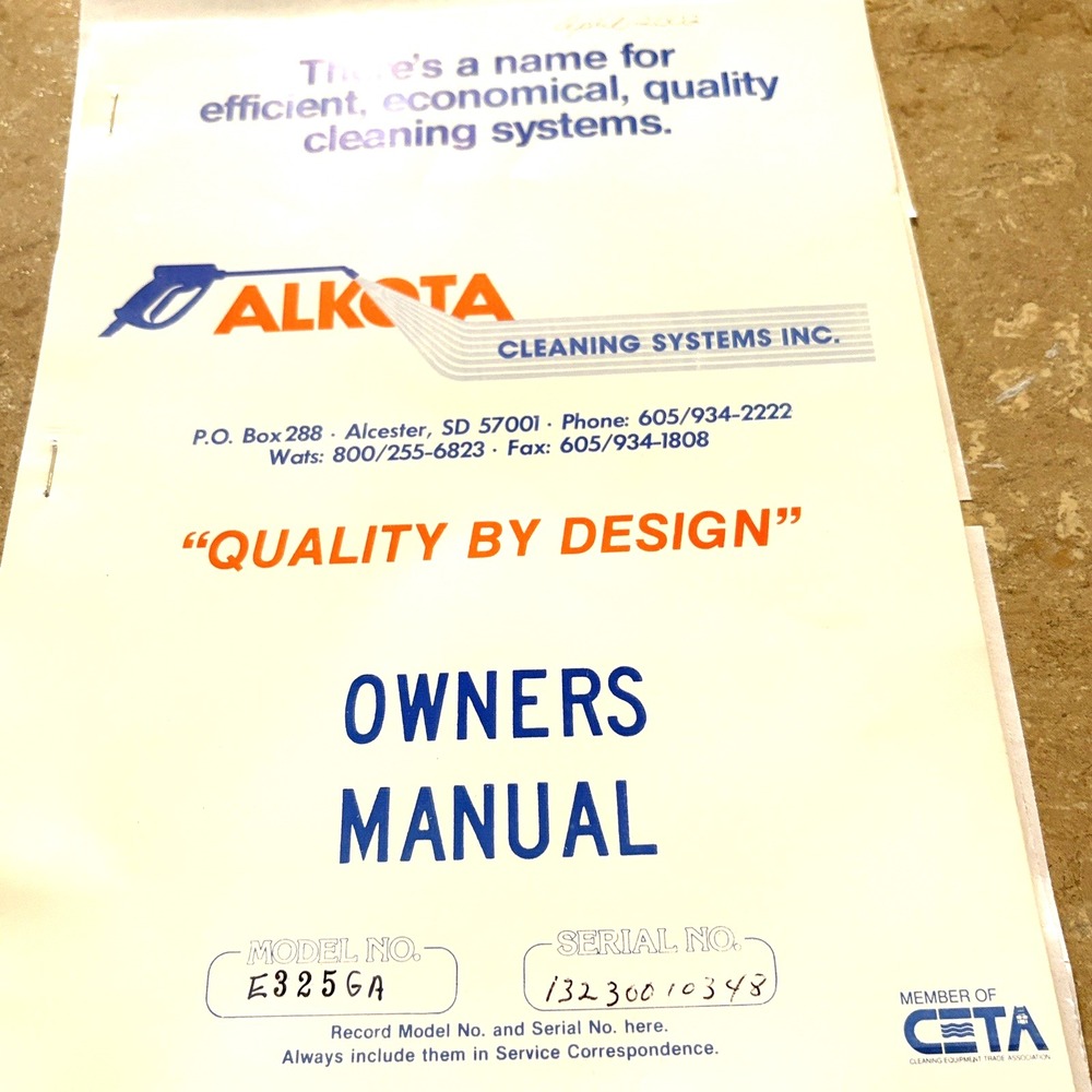 Alkota 3122  Owners manual